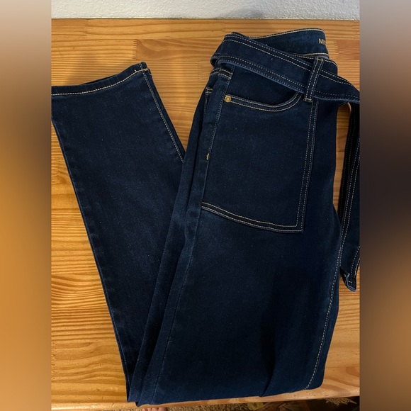 MK Michael Kors Dark Washed Selma Straight Leg zJesns with waist tie belt Size 2 - Picture 4 of 11